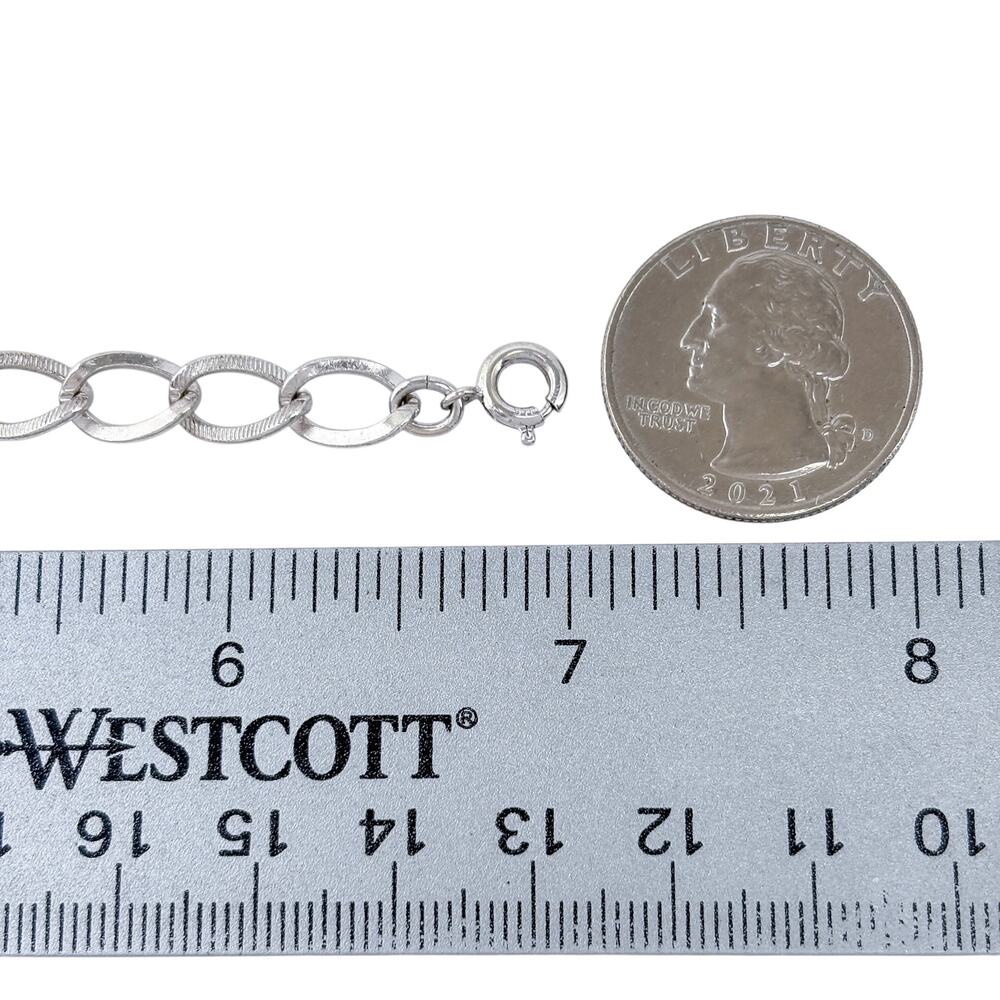 Estate Sterling Silver 925 7mm Textured Link Chain Bracelet 7" - Picture 4 of 6